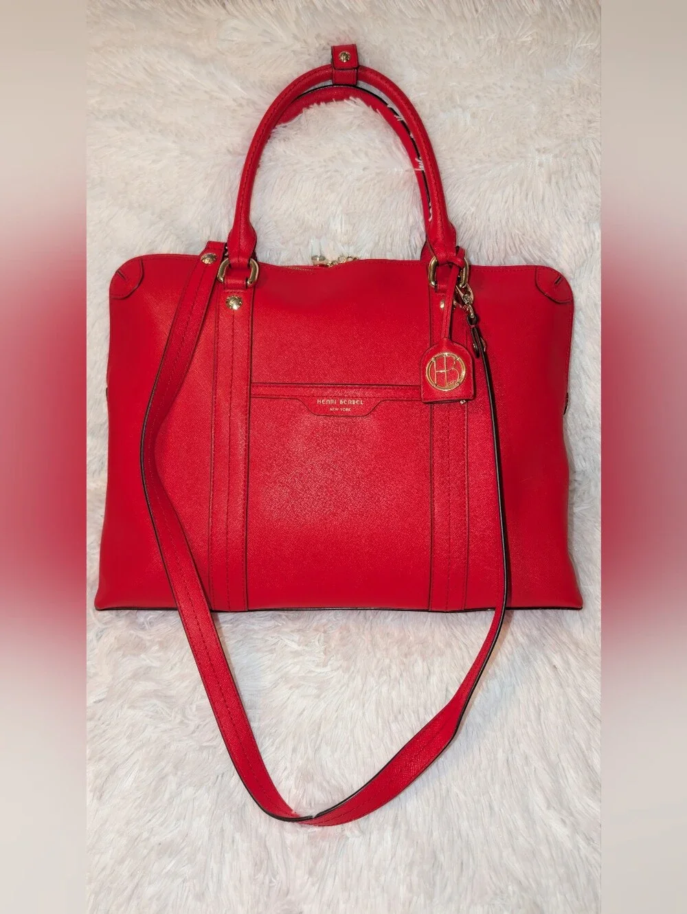 Henri Bendel West 57th Saffiano Leather Briefcase Laptop Bag Red VGC